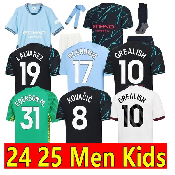 2024 2025 Maglie da calcio Haaland Man City Football Shirt de Bruyne Rodrigo Grealish Foden23 24 25 Mans Cities Bernardo Ruben Doku Alvarez Fans Kid Set