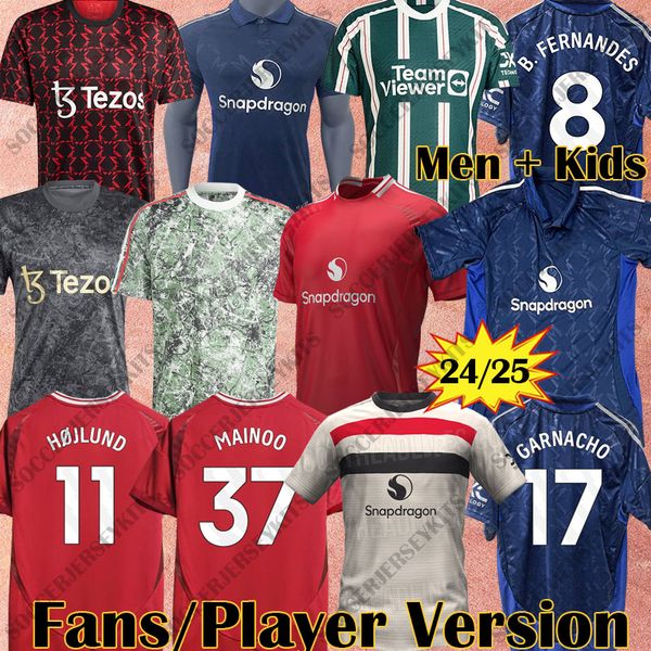 Manchestee United Soccer Jerseys Детские футбольные комплекты 24 25 каменных роз Юнайтед Майно Рашфорд Гарначо Хойлунд Касемиро Фернандес Мартинес Мартиал Эриксен Unteaded