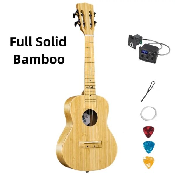 Gitar ukulele tam katı bambu 23 inç konser mat elektrikli mini akustik gitar 4 dizeleri ukelele guitarra müzik aleti