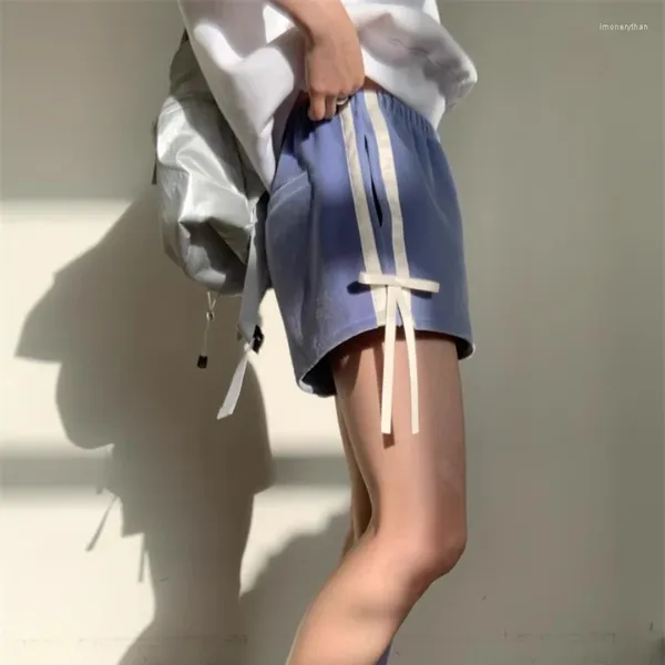 Shorts Shorts Streetwear Lace-Up All Match All Match Women 2024 Summer High Waist Color Color Patchwork Casual Gamba casual gamba