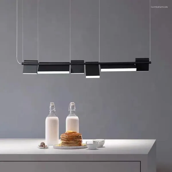 Lampadiers Nordic Rotable Long Plate Plate LED Nero per sala da pranzo Showroom No Novety Art Bar Hanging Lampone