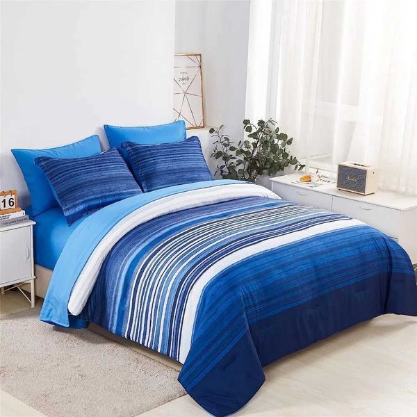 Set di biancheria da letto tasca da 7 pezzi bianca e blu comoda letto comodo per tutta la stagione morbida in fibra ultra-fine lettiera di grandi dimensioni J240507