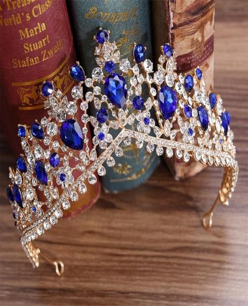 Kmvexo europäisch rotgrün kristall big kronen Kopfbedeckung Braut Hochzeit Haarzubehör Schmuck Braut Tiaras Prinzessin Kronen Y2004095176284