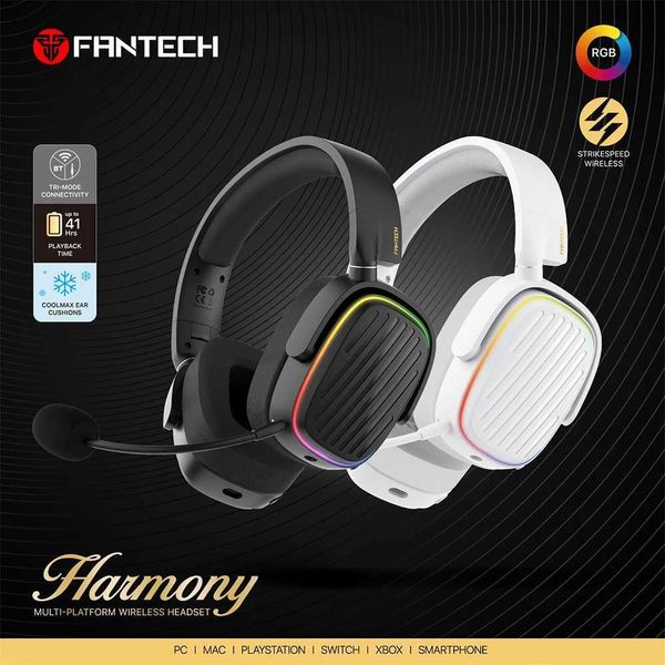 Fones de ouvido Fantech Harmony WHG02 RGB GAMING CABELAÇÃO Bluetooth 5.3 2.4g sem fio 3,5 mm fones de ouvido com fio adequados para PC PS4 PS5 Mobile Iphone Switch J240508