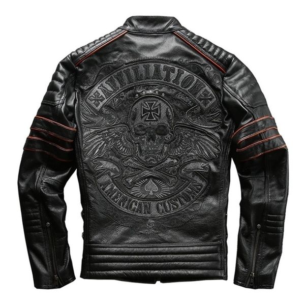 Leia Descrição Descrição Tamanho asiático Motorcycle Rider Casat Man's Genuine Cowhide Bordery Skull Leather Jacket 201127 225U