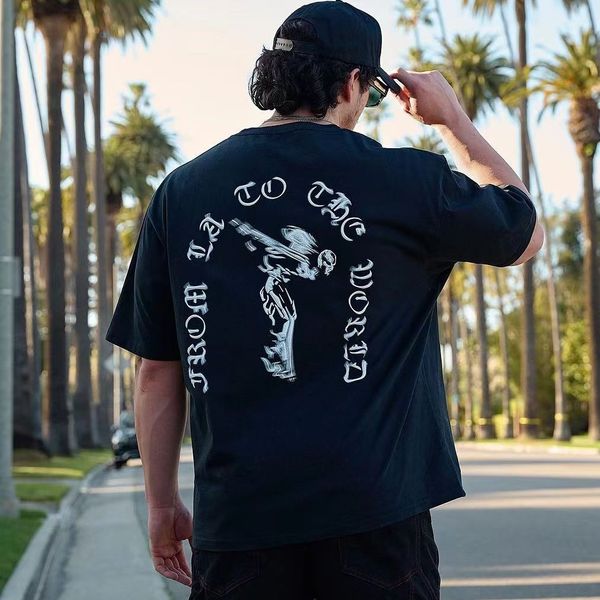 T-shirt oversize da uomo di Youngla Summer New Men, stampa di tendenza della moda americana, t-shirt sport a maniche corte e fitness