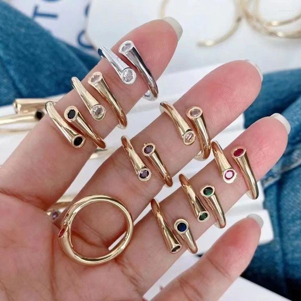 Küme halkaları 10pcs minimalist tasarımcı altın kaplama takı zirkon taş moda mini cz ayarlanabilir yüzük kadın sevgililer hediyesi onun için