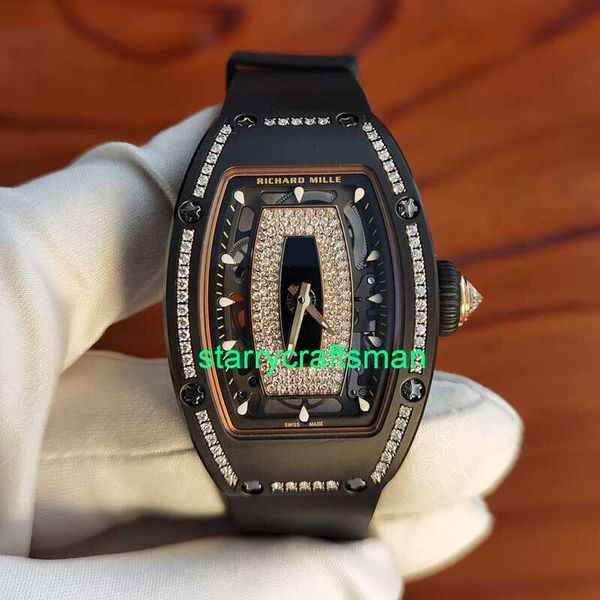 RM Luxury Watches Механические часовые мельницы выдолбленные циферблаты с алмазными инкрустациями Black Lip