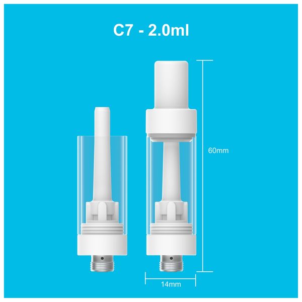 C7 0,5 ml 1,0 ml 2,0 ml Keramikpatrone 510 Gewinde Spulen Vape -Patronen Atomizer Schaumschale Verpackung leerer Verdampfer Stift 2,0 mm dicke Öllöcher Karren Anpassung USA US HOT