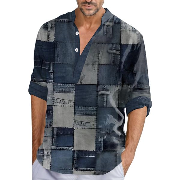 Camisas de tamanho grande masculino Camisa vintage para homens Patter padrão 3D Impressão engraçada T Verão Manga curta Manga supervisionada botão para baixo