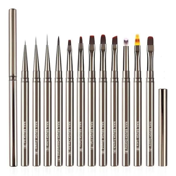 12 tamanhos de unha Art escova de metal maçaneta unha listra de listra de listra pintura pincel pincel acrílico uv uv extensão de desenho caneta de escultura