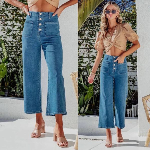 Frauen Jeans hohe Taille Wide Leg Women's Sommer 2024 Straight Loose Show Slim Retro Small Man Neun Punkte Hosen