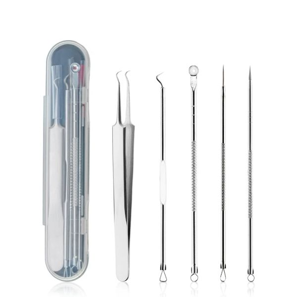 Tweezers de cílios de cílios 5pcs aço inoxidável acne kit de remoção de cravo de acne acne acne manchas de espinha agulhas de removedor de pimple