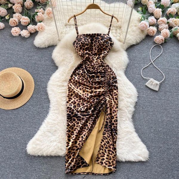 Abiti casual sexy SSTSS Leopard Print Party Long Dress Women Fashion Summer Spaghetti Cinghia senza maniche Slimina Slimpursing Satin