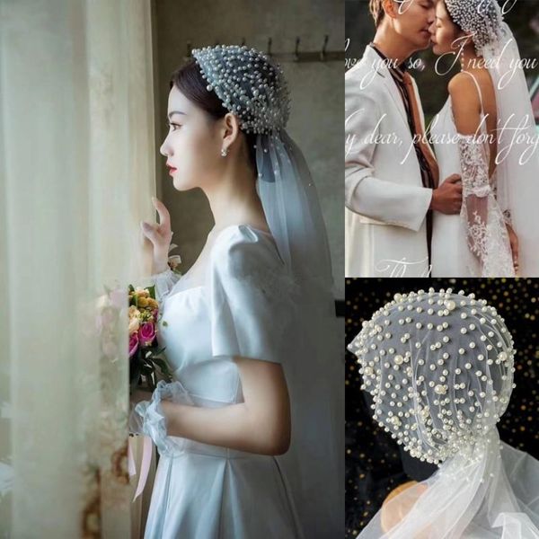 Véus de noiva sem pente 1m de comprimento Véu de uma camada Casamento com Pearls Velos de Noiva Mertes Bride Mariage Acessórios 271a