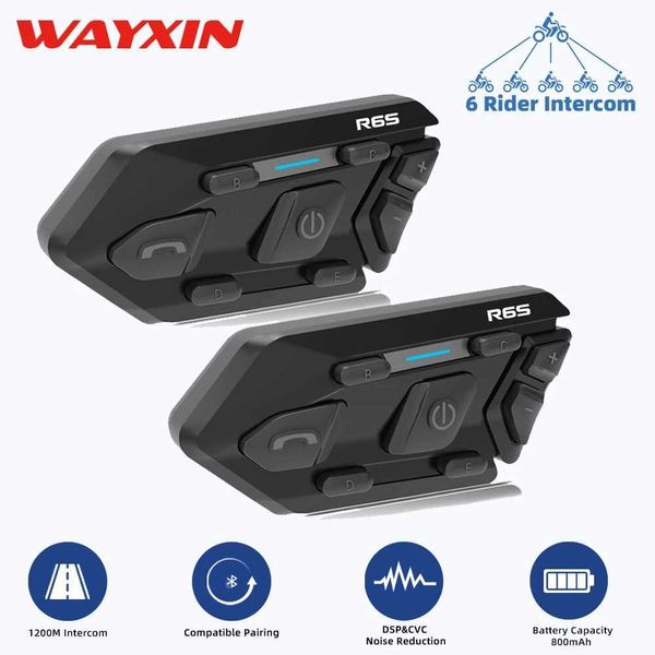 Telefone celular Ear fones wayxin r6s capacete motocicleta walkie talkie 6 cavaleiro capacete grátis comunicação walkie talkie 1200m bt 5,0 mp3 gps à prova d'água j240508