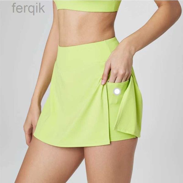 Skirts Skorts Shorts Shorts Shorts Tennis With Tasches Women High High Yoga Fitness Sport Sports Wear Wears Funzionando Mini Skirt Casual Mini D240508
