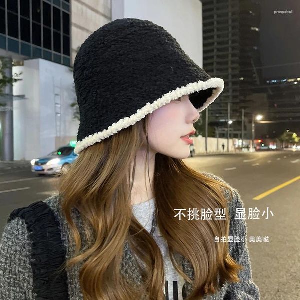 Beretti Black Bucket Hat Ladies Net Celebrity Knit Basin Autumnand Winter Season è VersatileFace Show Small Mask Fisherman