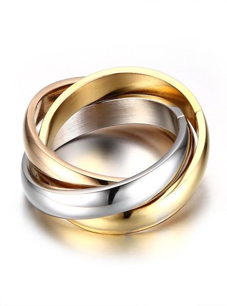 Eheringe Edelstahl Tri Farbe Triple Interlocked Rolling Classic Ring Sets für Frauen Engagement Frauen Fingerschmuck 8923531