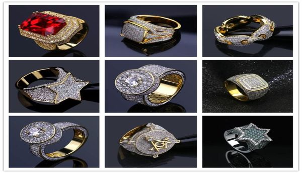 Muitos designs para opções Bling Iced Out Gold Rings Mens Hip Hop Jóias Cool Cz Stone Men Anéis Hiphop Tamanho 7118419181