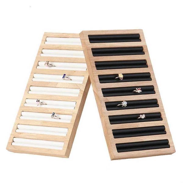 Schmucktablett Holz 9 Reihen PU Lederringe Aufbewahrungsschale Schmuckstück Display Stand Organizer Ring Tablett für Drer