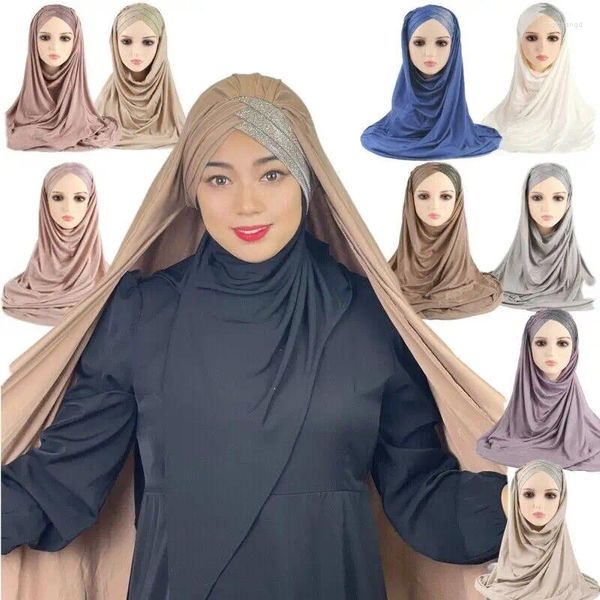 Ethnische Kleidung muslimische Frauen Langes Kopftuch Hijab Cap Instant -Schals Arabische Stirnband -Wickelschals Turban Accessoires 178 68 cm