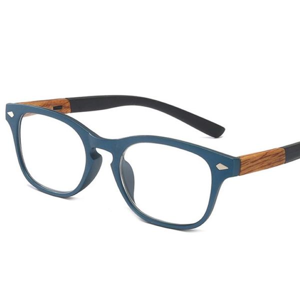 Sonnenbrille Holz Getreide Lesebrille für Männer Frauen Mode Retro Unzerbrechliche optische Vergrößerung presbyopische Leser Full Rand Blau 304J