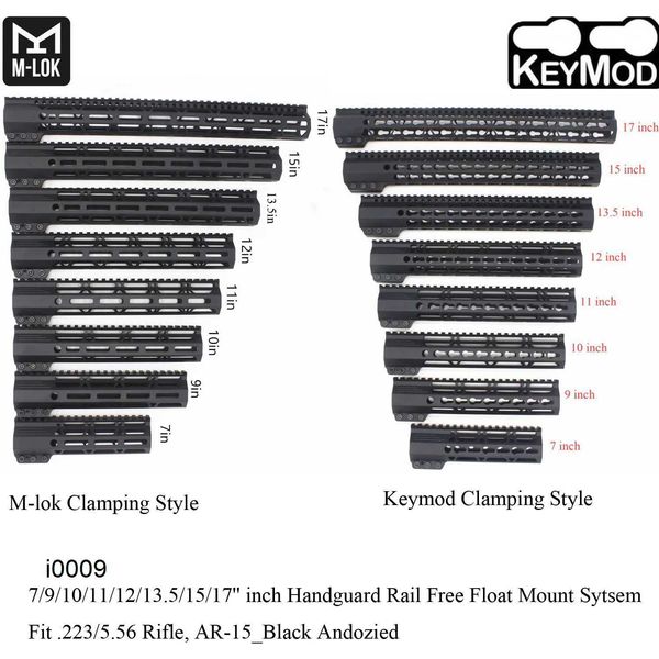 Teile 7/9/10/11/12/13.5/15/17 Zoll Keymod/M-Lok Klemmstil Handschützer Picatinny Mount System_Black Anodized