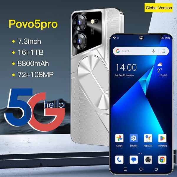 2024 POVO5PRO Android Smart Global English Telefono da 7,3 pollici Scherma