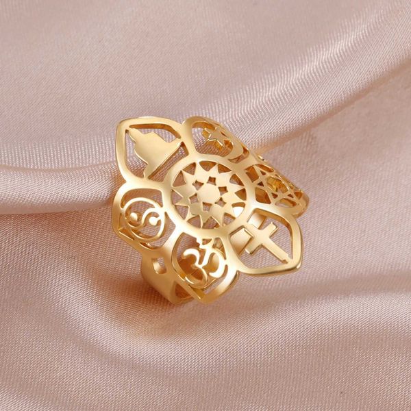 Anelli di nozze Skyrim Lotus Flower Anello in acciaio inossidabile Yoga Cross Star di Davd Yinyang Moon Star Bell Rings 6 Filosofie Gioielli spirituali