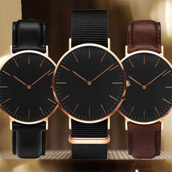 Designer masculino DW Women Fashion Watches Daniel Black Dial Leather Strap Clock 40mm 36mm Montres Homme 247N