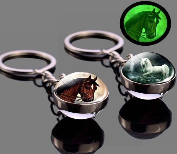 Brilho no chaveiro escuro, luminoso cavalos luminosos, cadeia de bola de vidro Chain Crazy Lovers Gifts Key Rings4313635