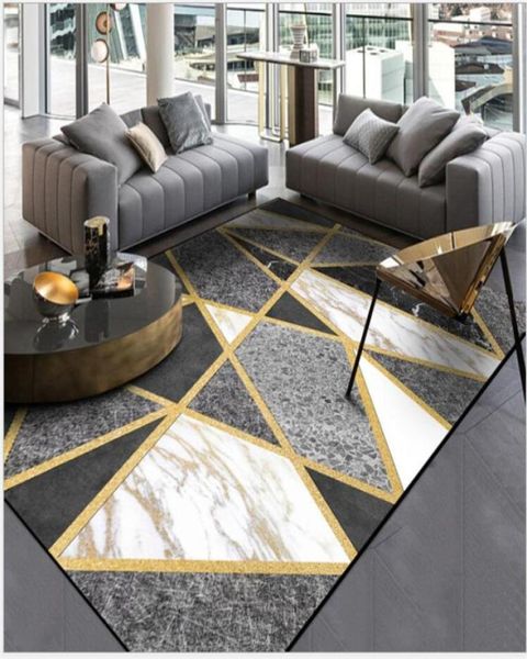 Aovoll Mode moderne schwarz -weiße graue Marmor Gold Line Cross Türmatte Teppich Schlafzimmer Teppich Wohnzimmer Küche MATS4647532
