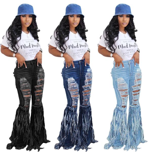Mulheres angustiadas Jeans Hole Hollow Out calça jeans Mulheres Retro Solid Soly Sexy Ripped Flars Troushers Street Skinny High Waist Pants6777964