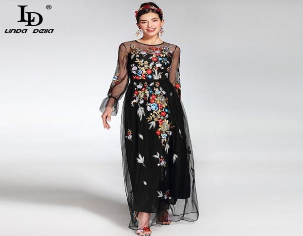 2019 модная взлетно -посадочная полоса Maxi платье Women039S Элегантное длинное рукав Тул -куза.