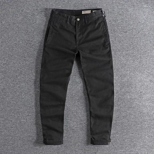 Мужские брюки 3316# Весна и осенний американский ретро -ретро -тканый груз простые хлопок промытые старые стройные брюки