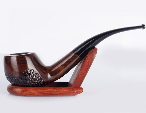 NEUE EBONY WOOD PIPE 15 cm gebogene schwarze Rauchpfeife handgefertigtes Tabak 9mm Filter Holzrohr1694712