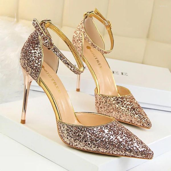 Sandálias LEDP Mulheres 9,5cm Beauty Alto Sapatos de salto fino Bottoms Glitter Pump Nude Black Patent Leather Point Wedding Sexy 34-40