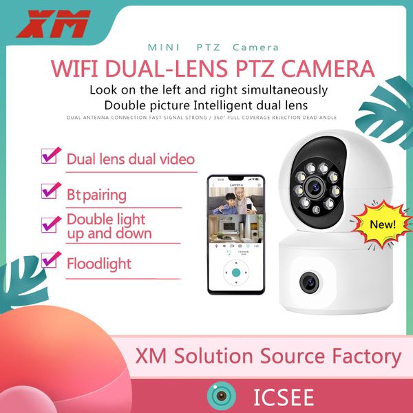 R11 Dual Lins Dual Video WiFi 4MP MIN PTZ CAMERAI SMART CAMERA CAMER ICSEE ICSEE Система камеры камеры беспроводной крытый