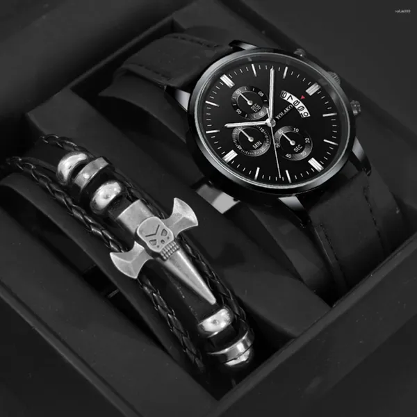 Нарученные часы мода мужски спортивные часы роскошные мужские кожаные кварцевые календаря дата календарь мужского браслета для мужчин.