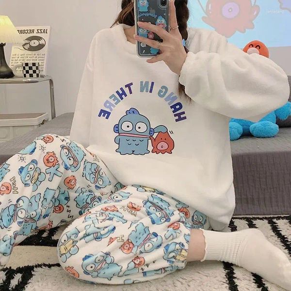 Abbigliamento per il sonno femminile Hanyoudon PAJAMAS Cartoon Kawaii Donna calda notti invernali da notte per anime da panoramica per interni vestiti carini