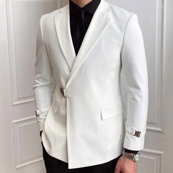 Ternos masculinos elegantes brancos e pretos de lapela de lapela de festas formais de festa formal homme slim fit 2 peças calças ternão