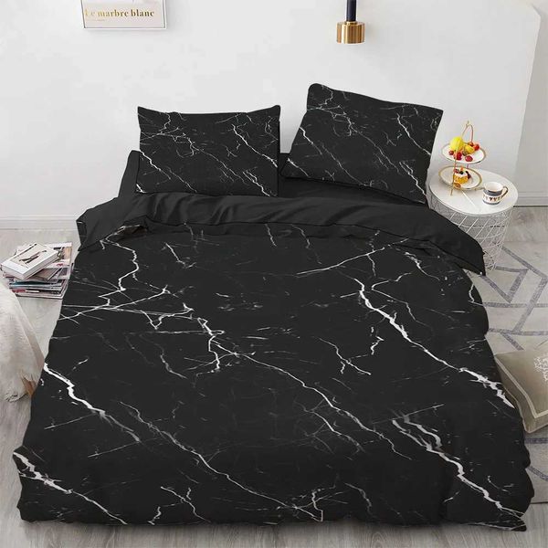 Bettwäsche -Sets Marmor King Königin Bettdecke Cover Cool Schwarz -Weiß -Texturmuster Bettwäsche Set für Teenager Erwachsene 2/3pcs Polyester Quilt Cover J240507