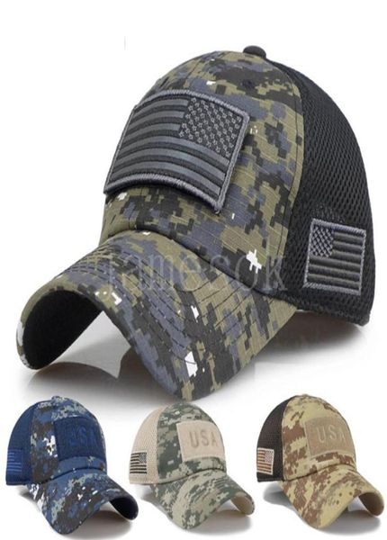 5 Estilo Tactical Camuflage Baseball Chapéu de beisebol Homem Summer Mesh Military Caps Capacias de Trucker Cap Hats With USA Flag Patches DD12185219