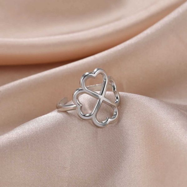 Anéis de casamento Skyrim Lucky Lucky Fours Clover Rings for Women Aço inoxidável color