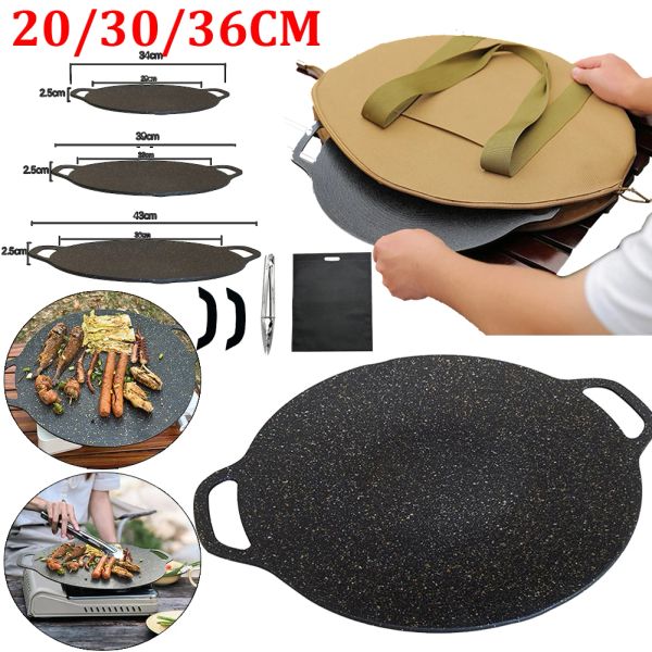 Grills 30/33/36 cm de churrasqueira antiaderente pan coreana churrasqueira churrasqueira bancada de carne Plancha para cocinar Camping Outdoor Bakeware Fry Pan Pan