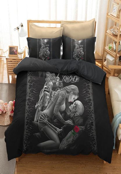 Set di biancheria da letto scheletro e di bellezza King size sexy copripiumini stampati 3D Coperchio Queen Black Home DEC Double Single Cover With Pillowcase3259806