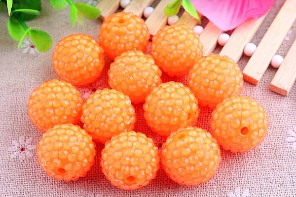 Minchas Kwoi Vita neon laranja laranja clara resina shinestone Ball Breads Atacades 20mm de 20 mm