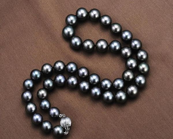 Echter feiner Perlenschmuck 18quot95105mm Tahitian natürlicher schwarzer Perlen Halskette Perfect Round5893784