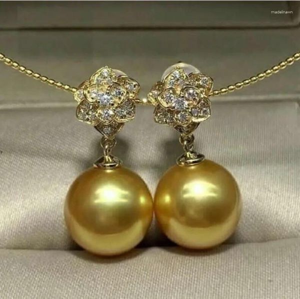 Orecchini per borchie grandi 11-10 mm naturale rotondo del Mare Cinese Gold Pearl 925s